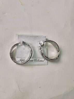 FAC with Swarovski Crystal Silver Tone Twisted Hoop Earrings “Double Glamour”